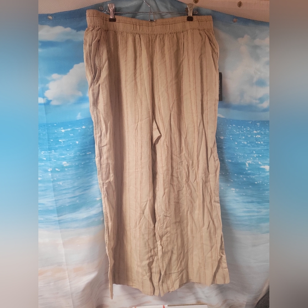 Jones & CO NWT Womens Tan Striped Wide Leg Pants Size XL
